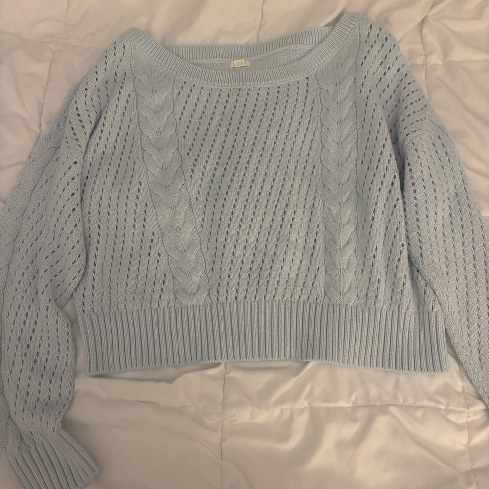 Garage Blue Cable Knit Crew Neck Sweater